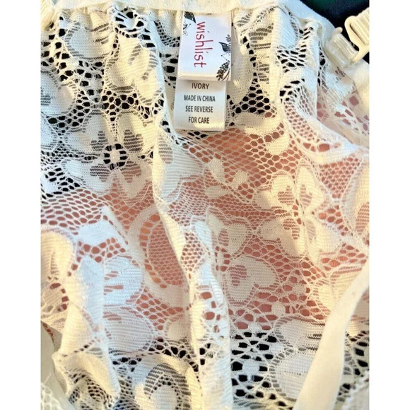 Wishlist L Eggshell Sheer Lace Mesh Plunge Neckline Adjustable Halter Bodysuit - Picture 5 of 5